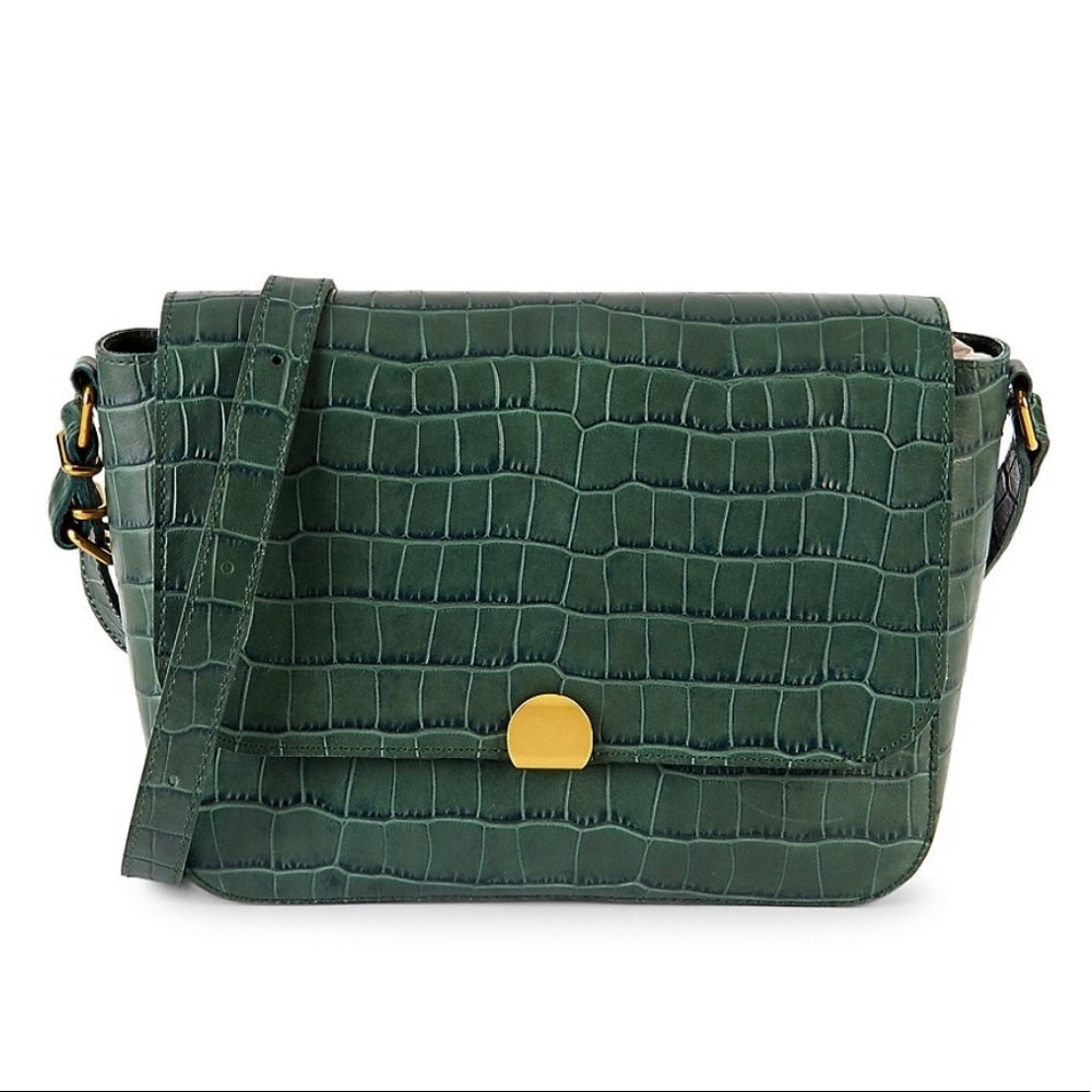 Croc-embrossed green leather bag